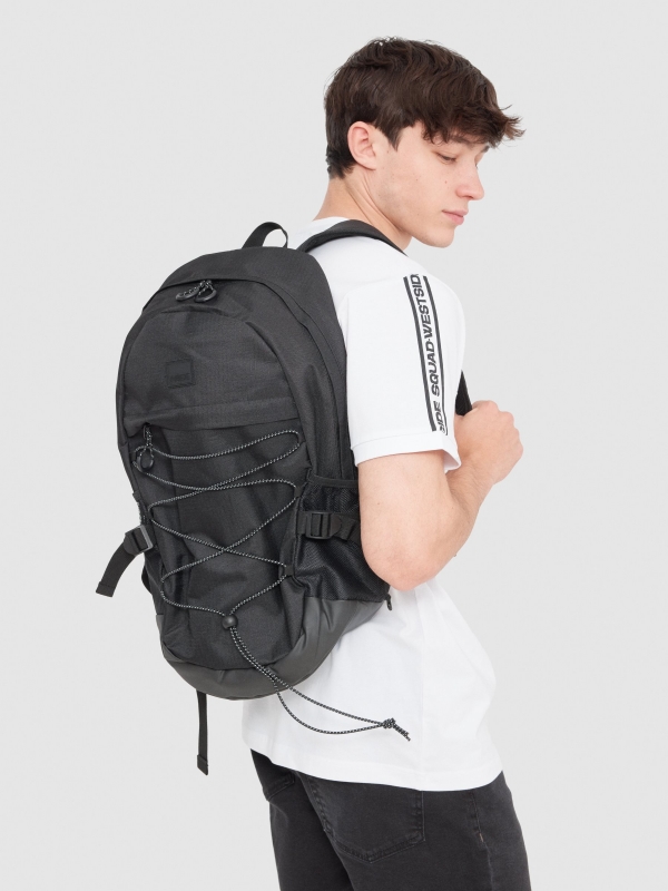 Polyester sports backpack black with a model