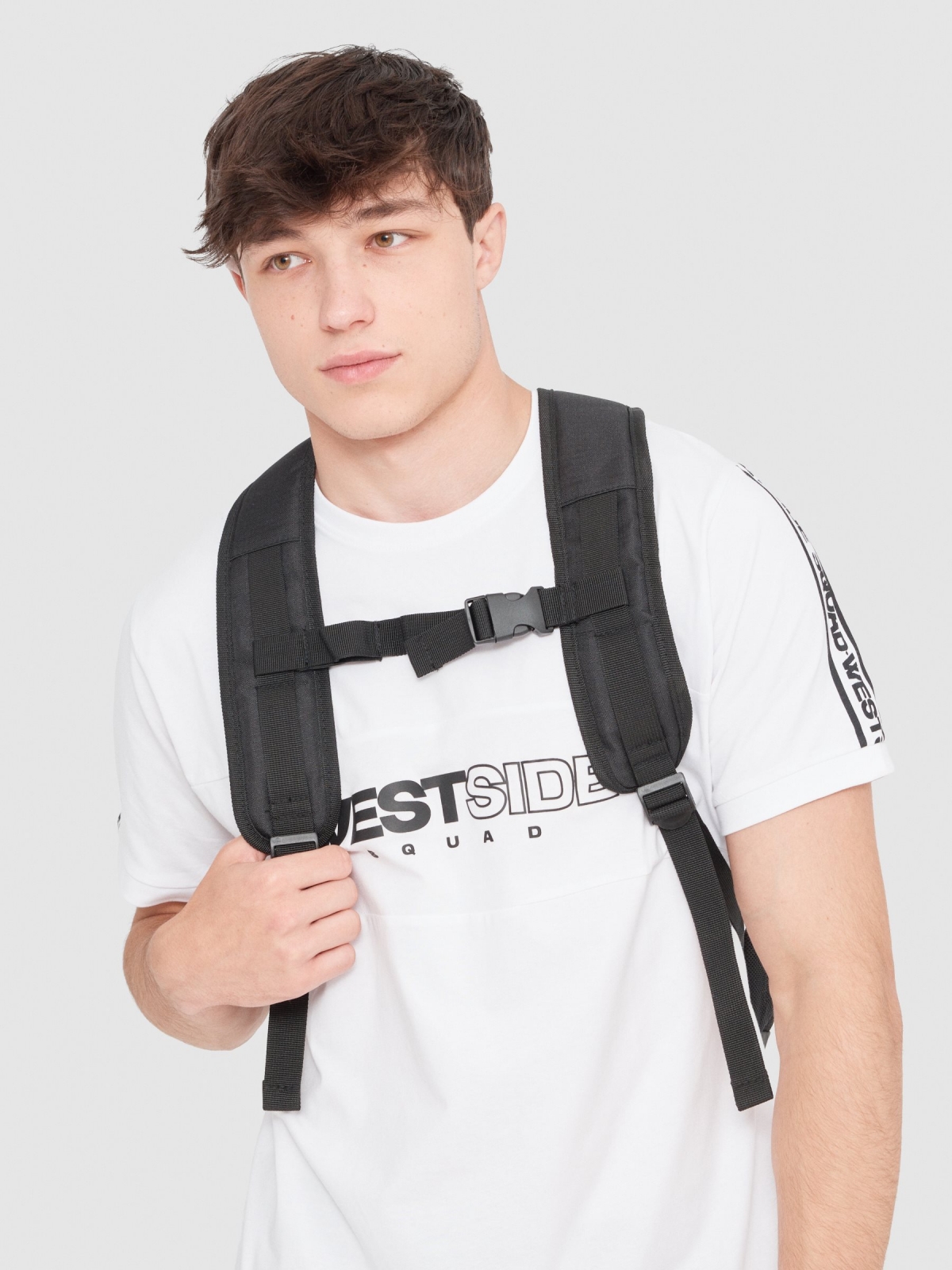 Polyester sports backpack black detail view