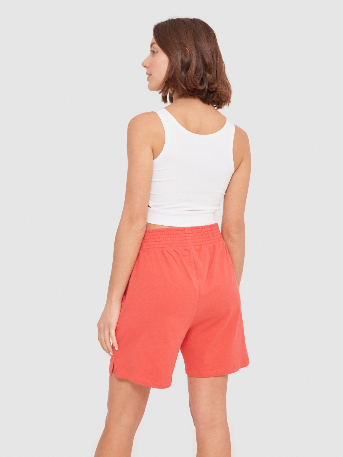 Knitted shorts with slits red middle back view