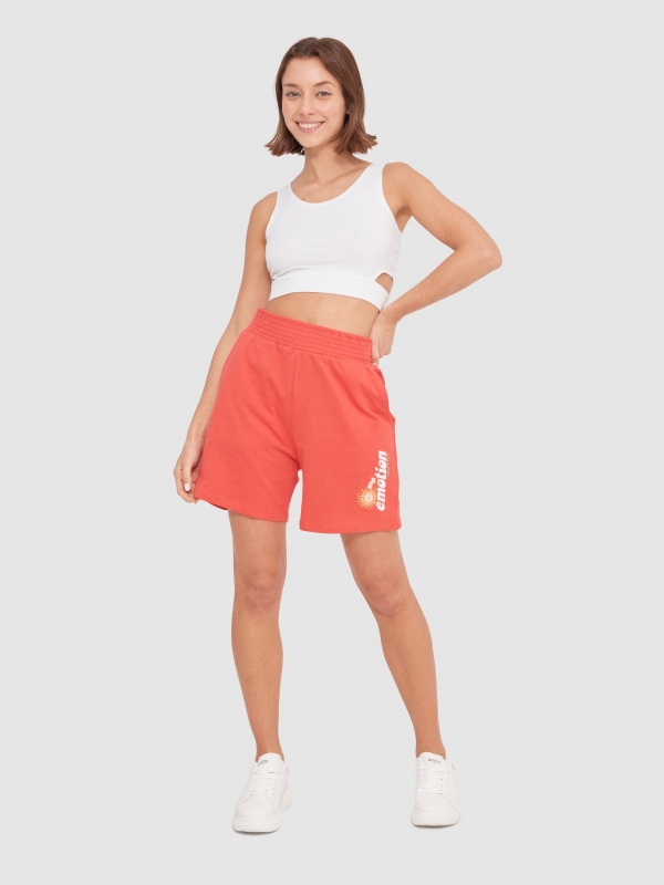 Knitted shorts with slits red front view