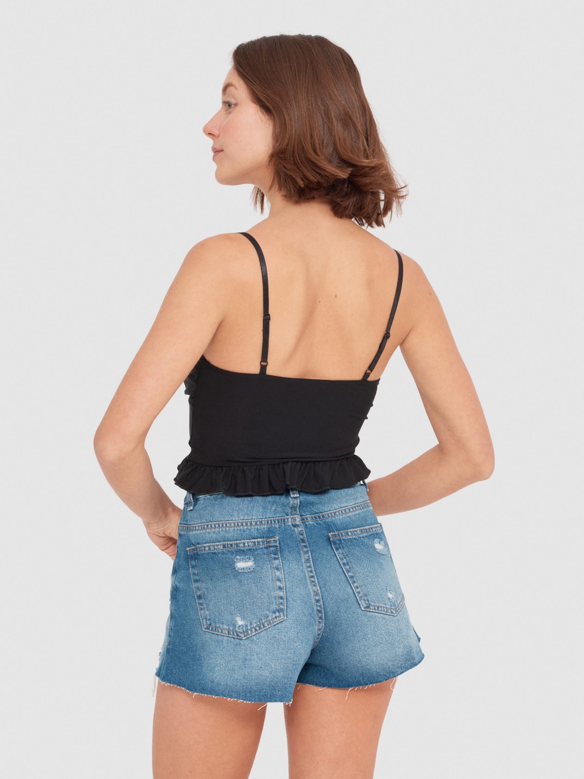 Curly waist top black middle back view