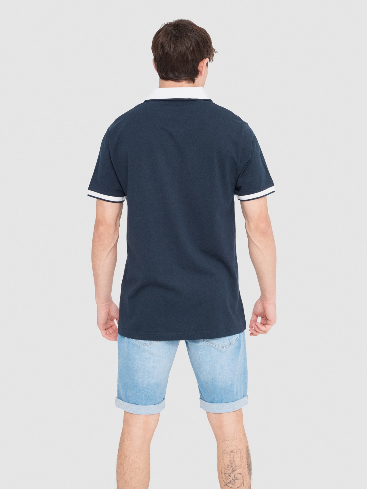 Basic polo shirt navy middle back view