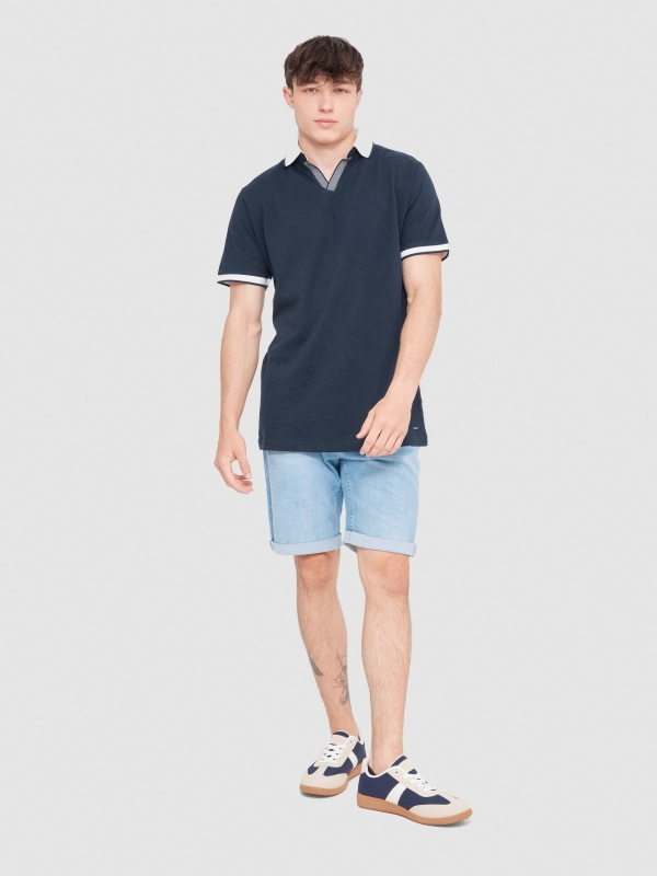 Basic polo shirt navy front view