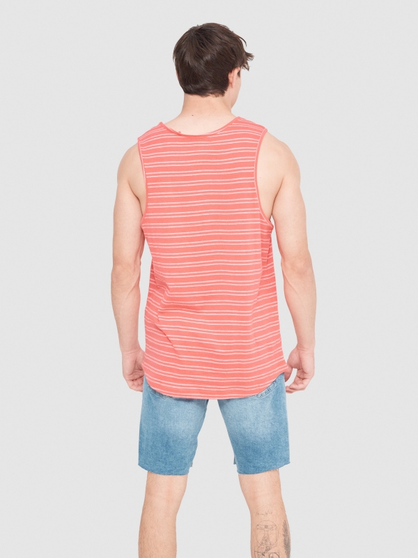 Striped T-shirt with pocket red middle back view