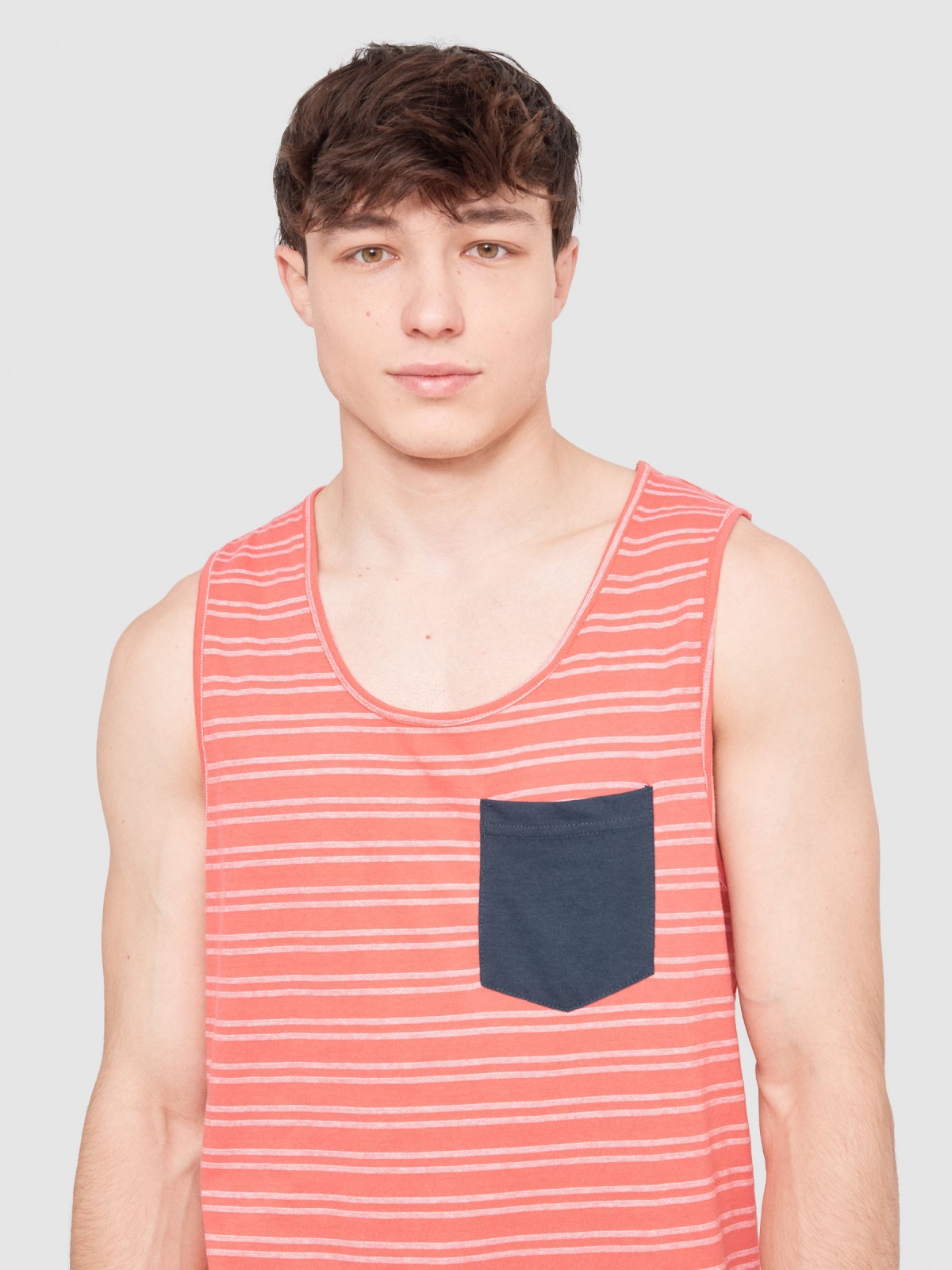 Striped T-shirt with pocket red detail view