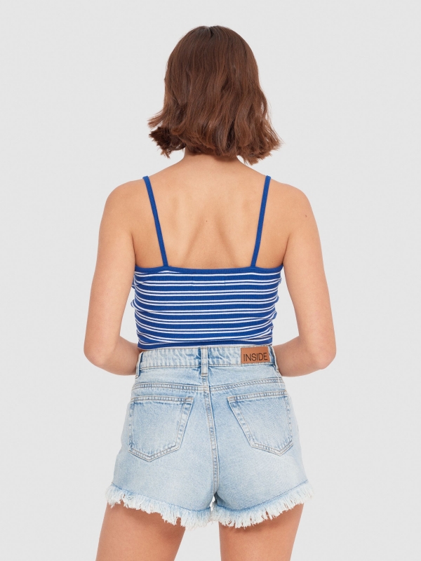 Striped rib top electric blue middle back view