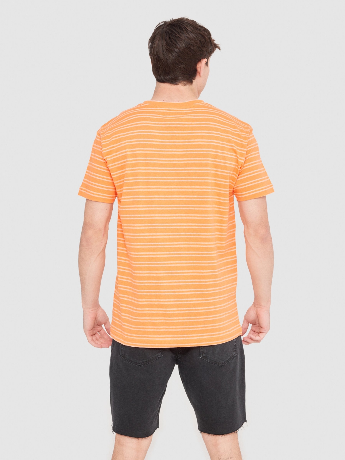 Textured striped T-shirt salmon middle back view