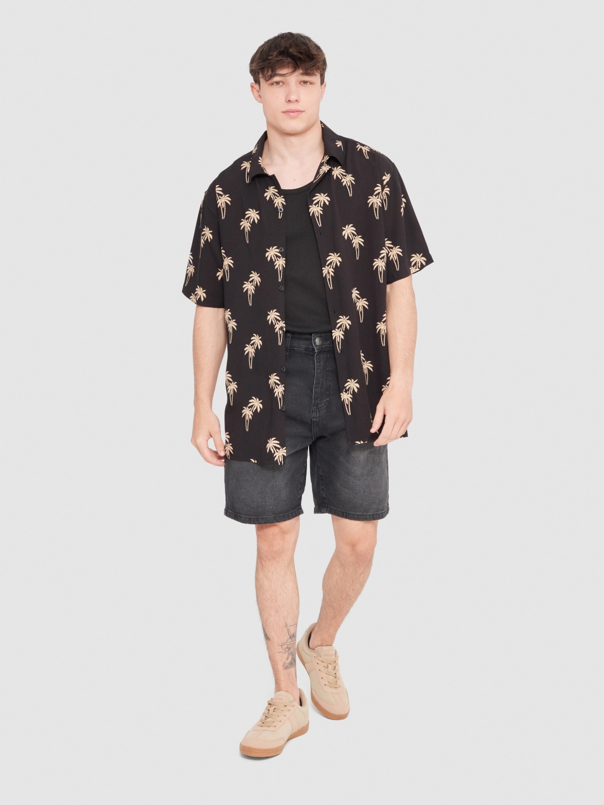Shirt palm trees black front view
