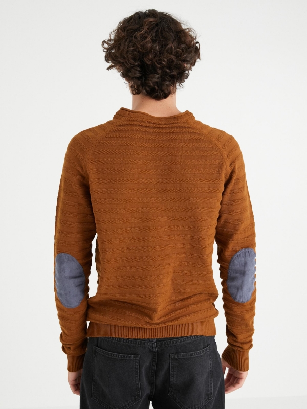 Striped shirting with elbow patches brown middle back view