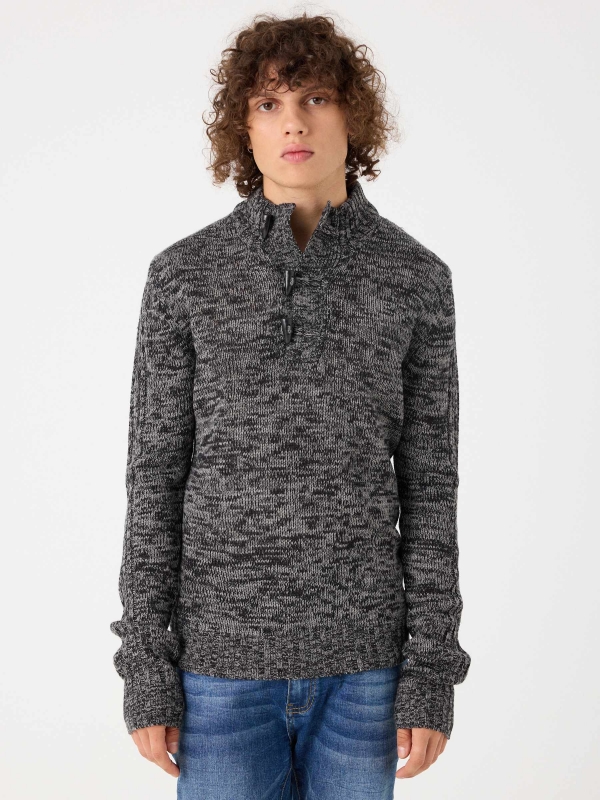 Fleece turtleneck sweater dark grey middle front view