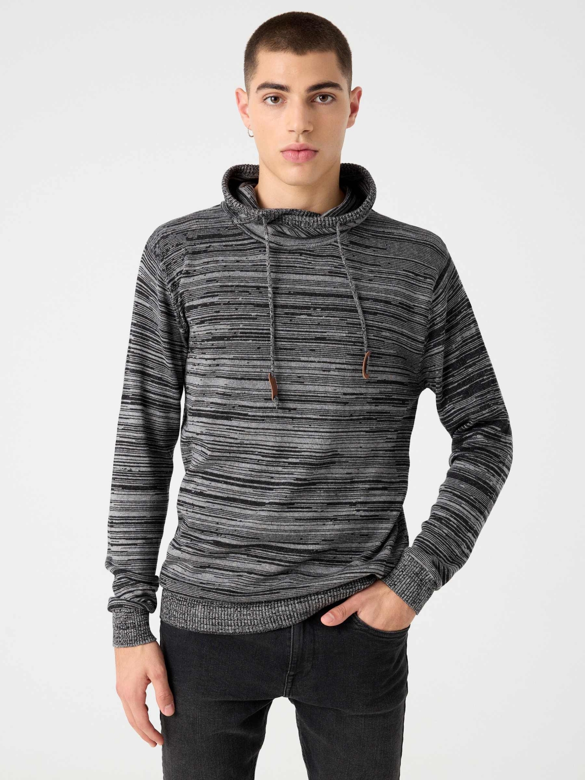Fleece turtleneck sweater dark grey middle front view