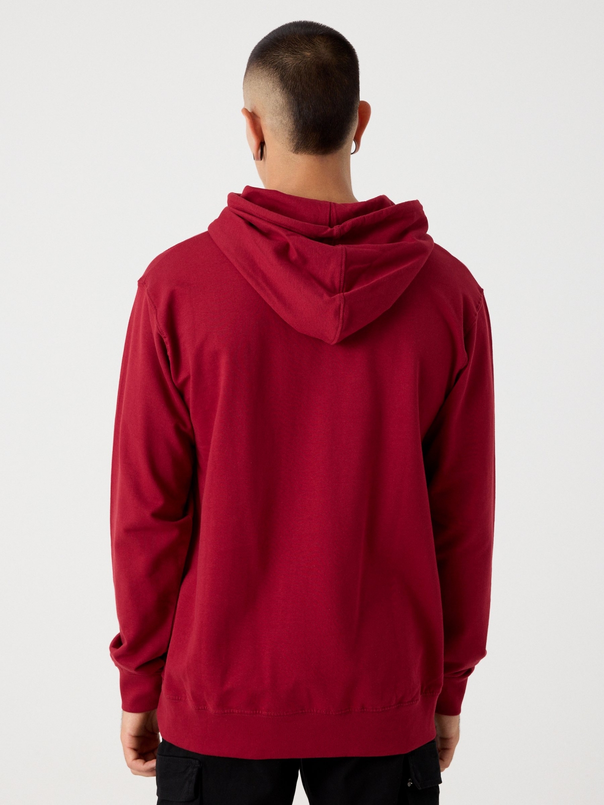 Hooded sweatshirt with logo red middle back view