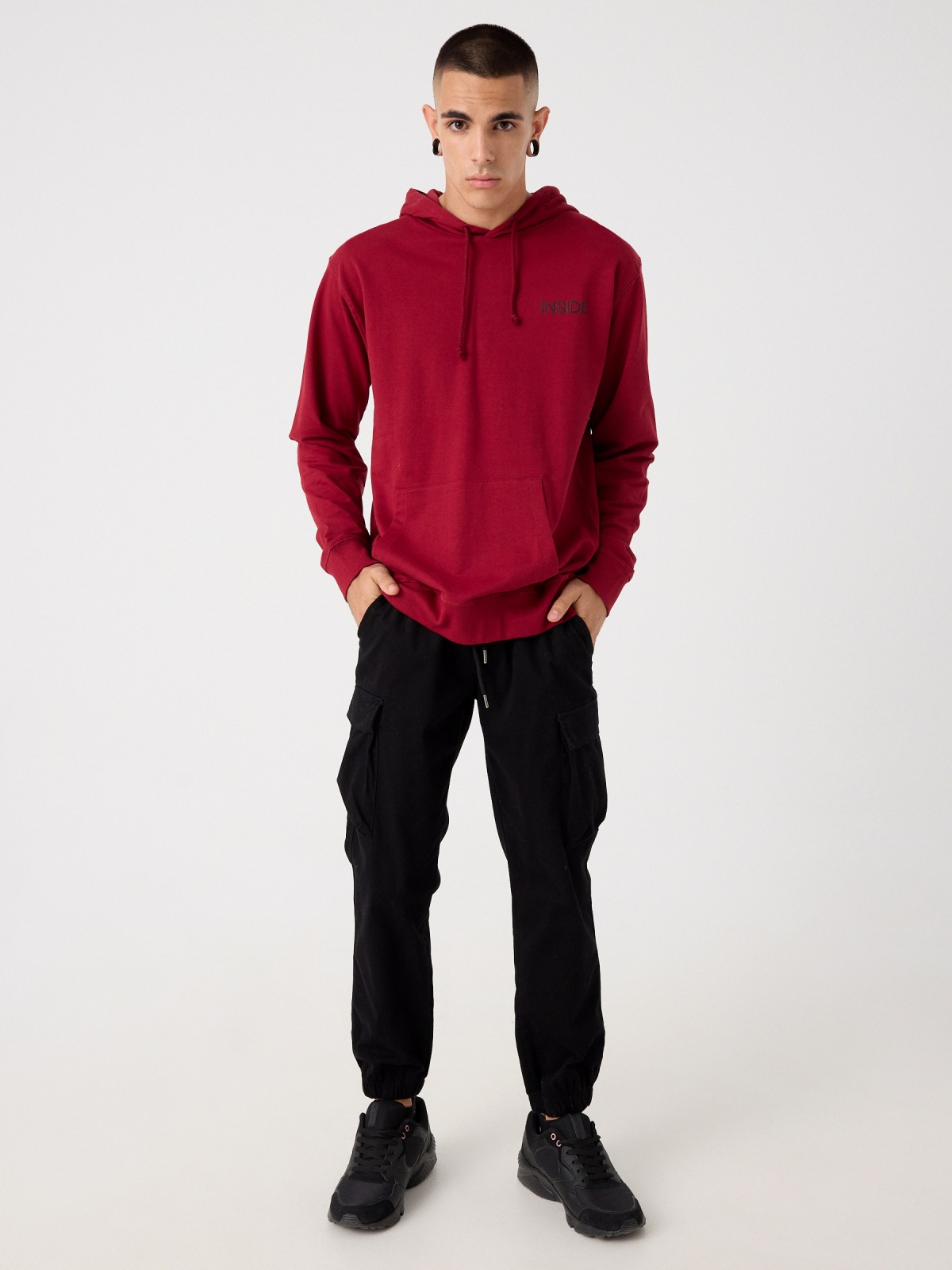 Hooded sweatshirt with logo red front view