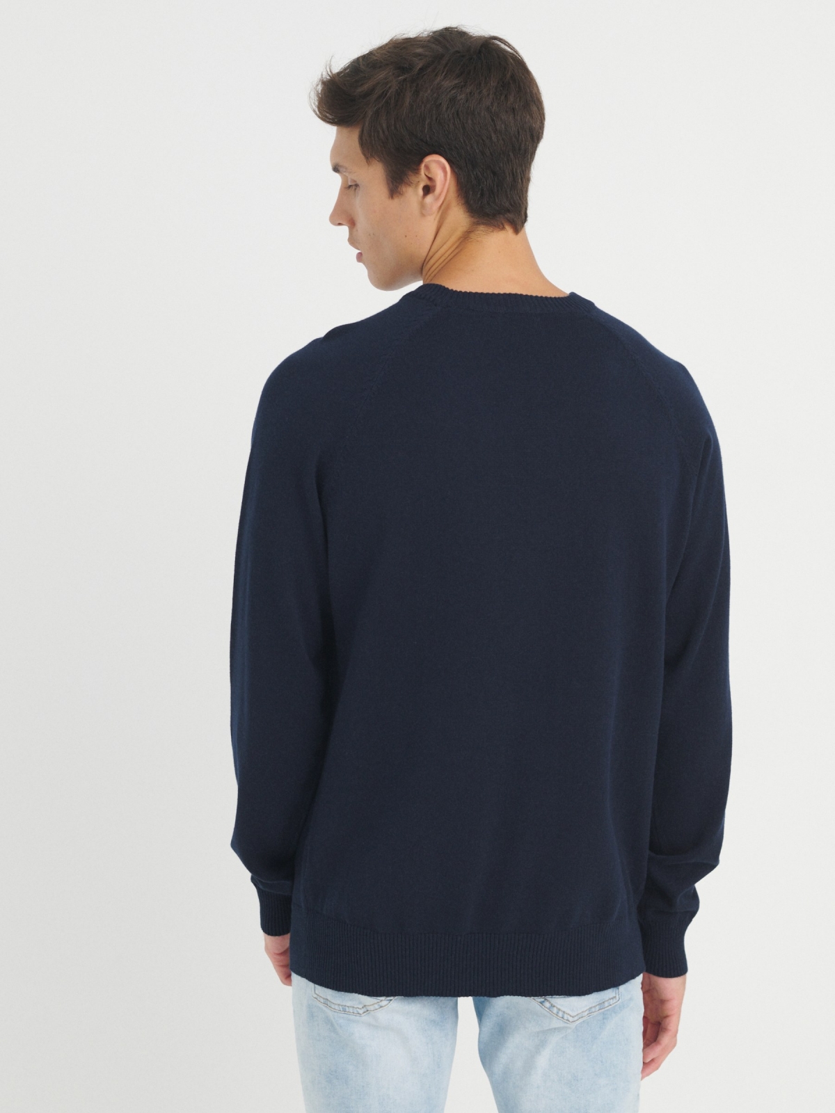 Plain sweater round neck navy middle back view