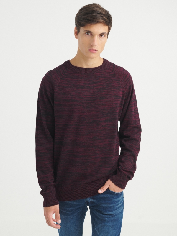 Basic mottled sweater red middle front view