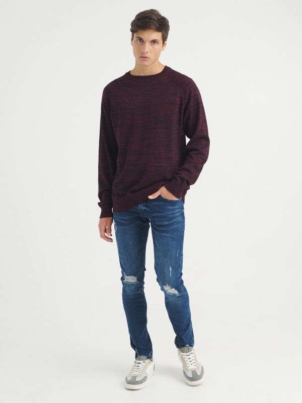 Basic mottled sweater red front view