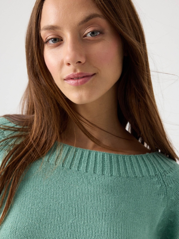 Basic sweater with bardot neckline green detail view