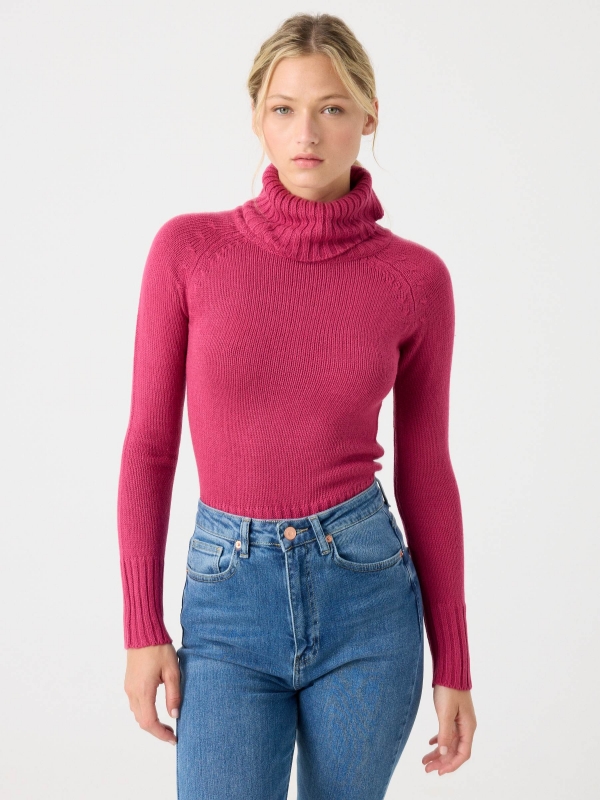Basic turtleneck sweater fuchsia middle front view