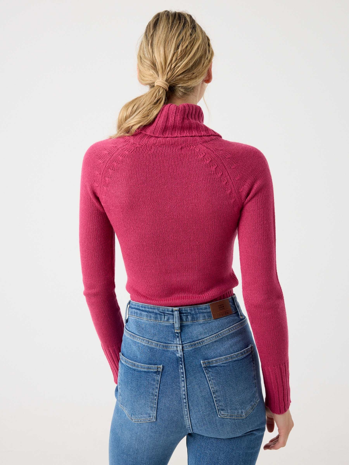 Basic turtleneck sweater fuchsia middle back view
