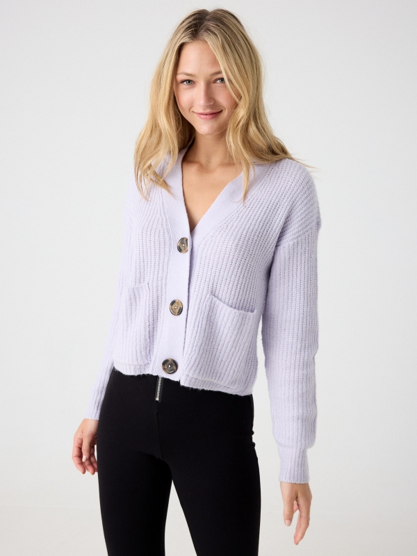 Cardigan with pockets lilac middle front view