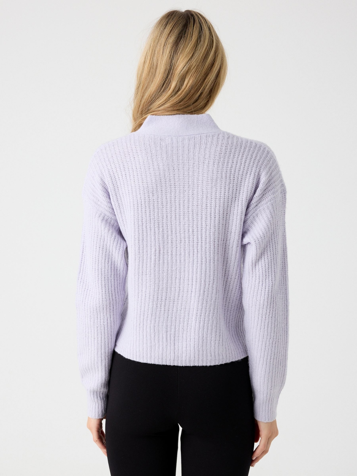 Cardigan with pockets lilac middle back view