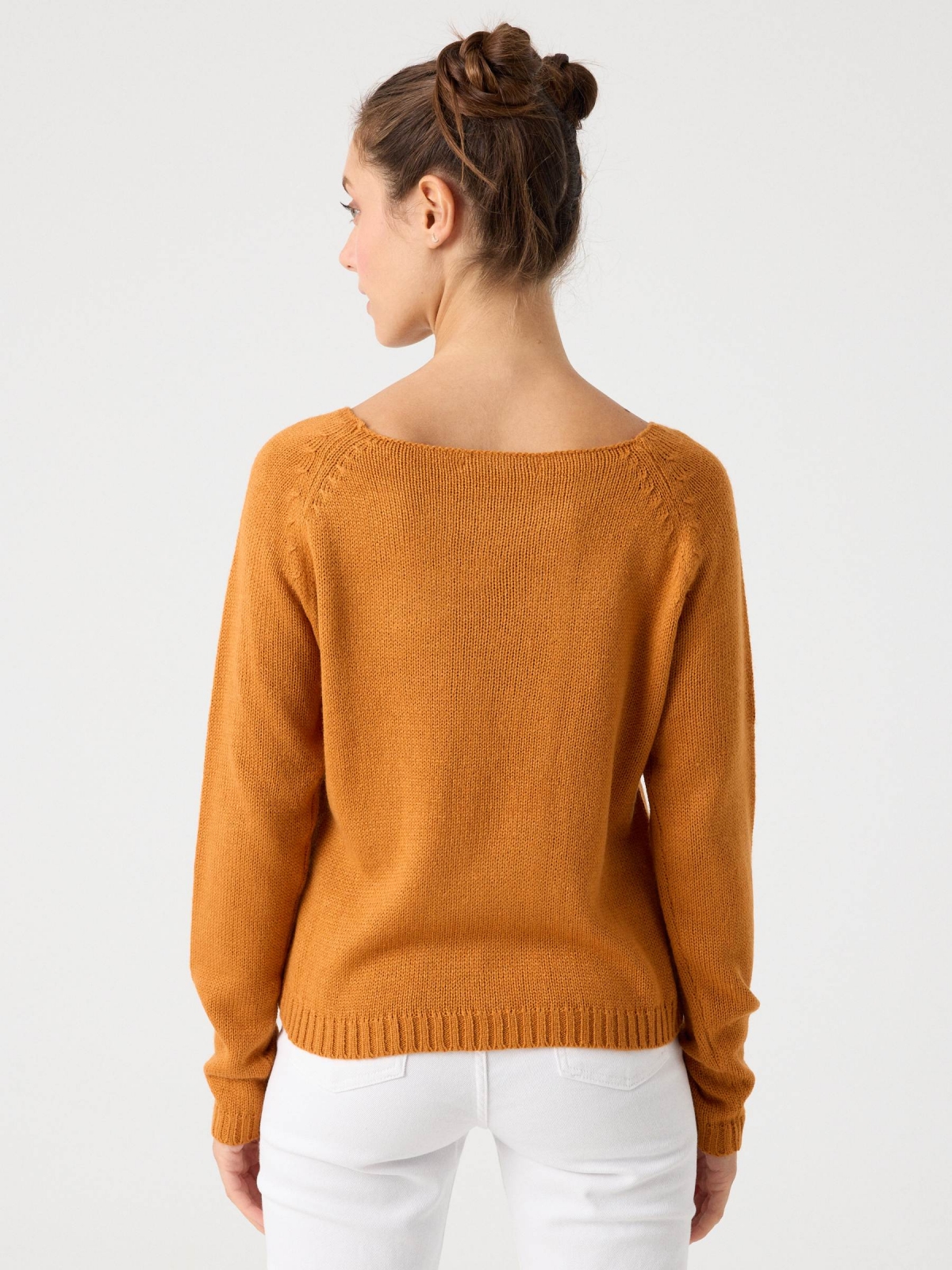 Basic round neck sweater beige middle back view