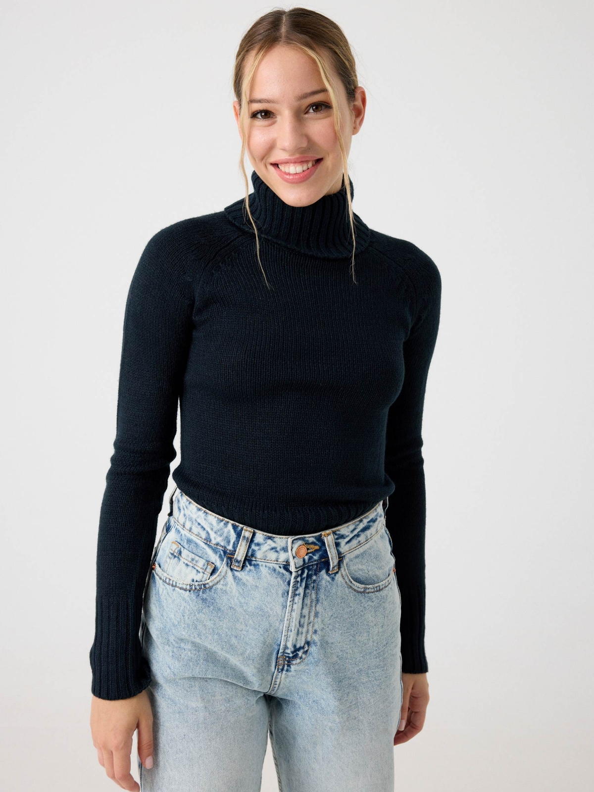 Basic turtleneck sweater dark blue middle front view