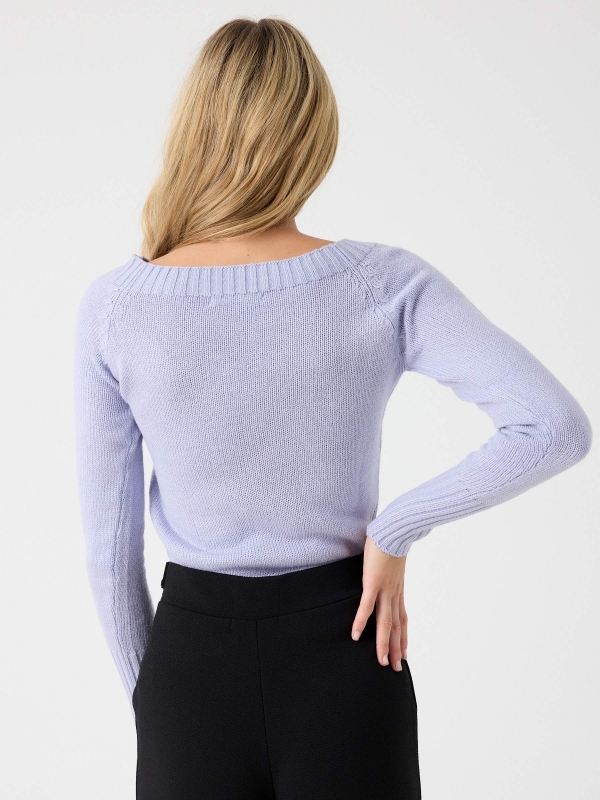 Basic sweater with bardot neckline mauve middle back view