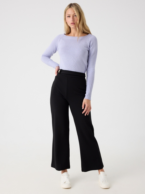 Basic sweater with bardot neckline mauve front view
