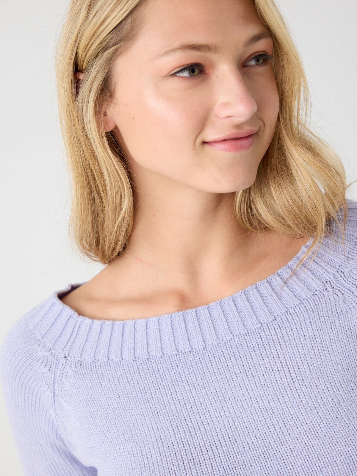 Basic sweater with bardot neckline mauve foreground