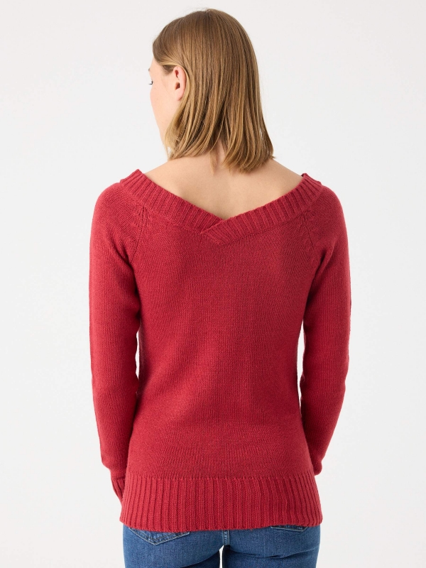 V-neck marbled sweater garnet middle back view