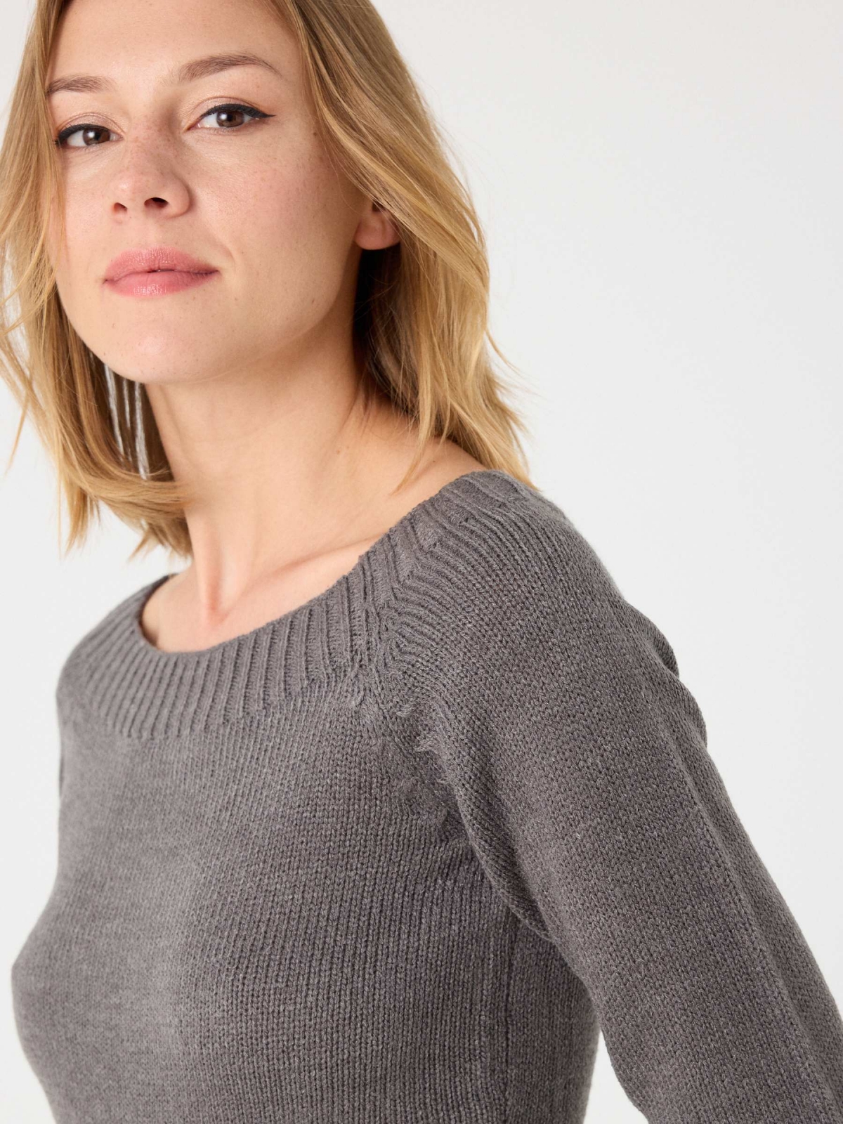Basic sweater with bardot neckline dark grey foreground