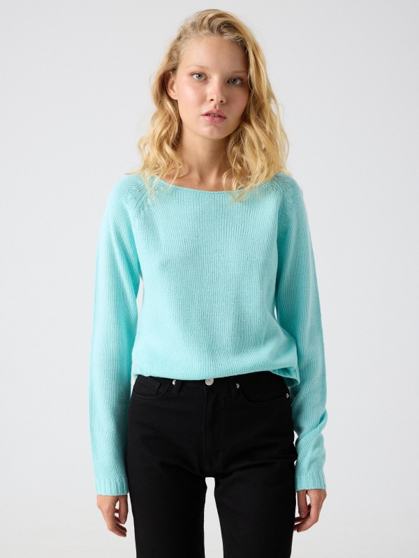 Basic crew neck sweater blue middle front view