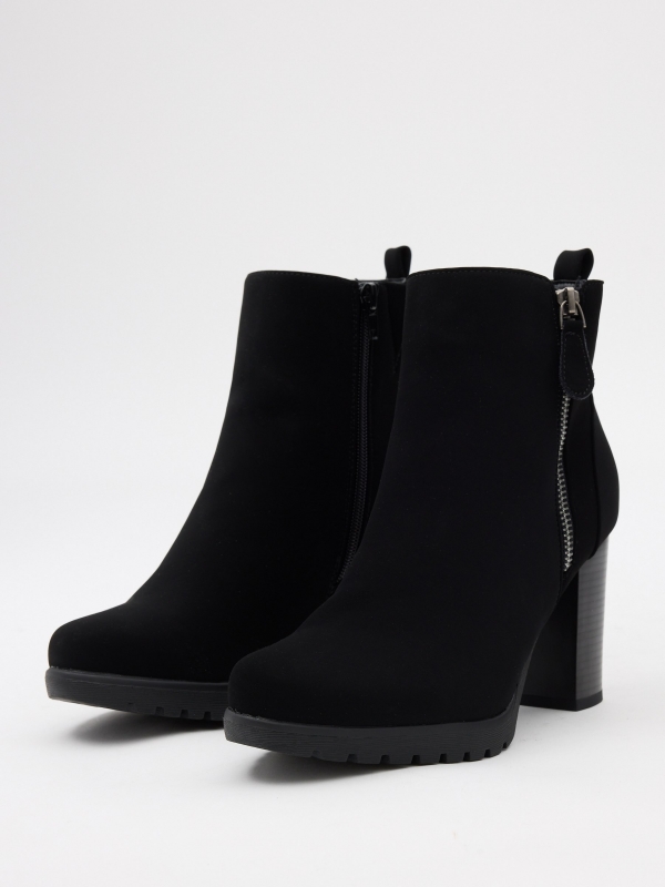 Modern heeled ankle boots black 45º front view