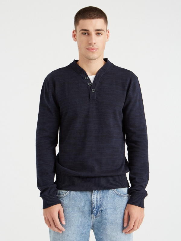 Basic mottled sweater blue middle front view