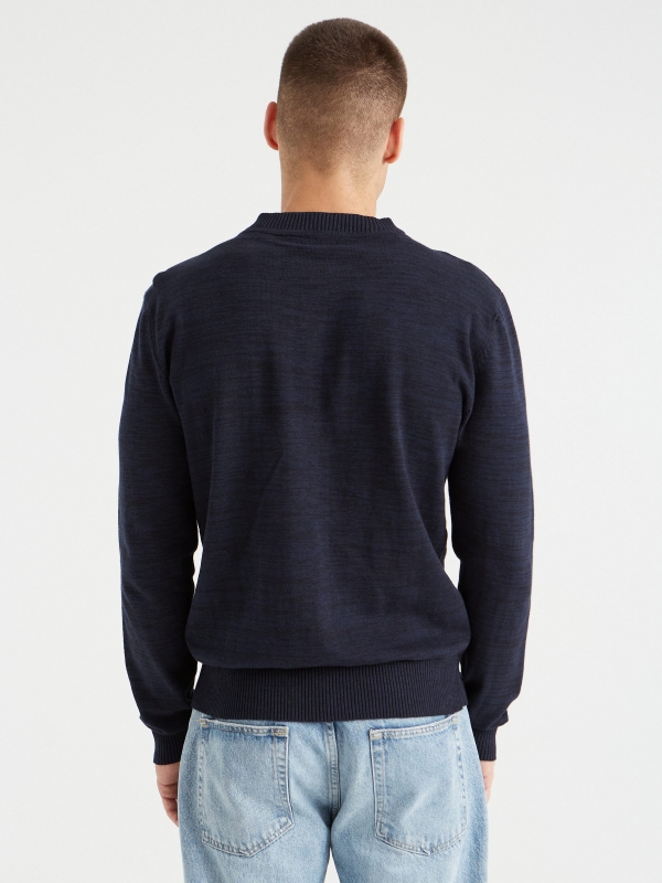 Basic mottled sweater blue middle back view