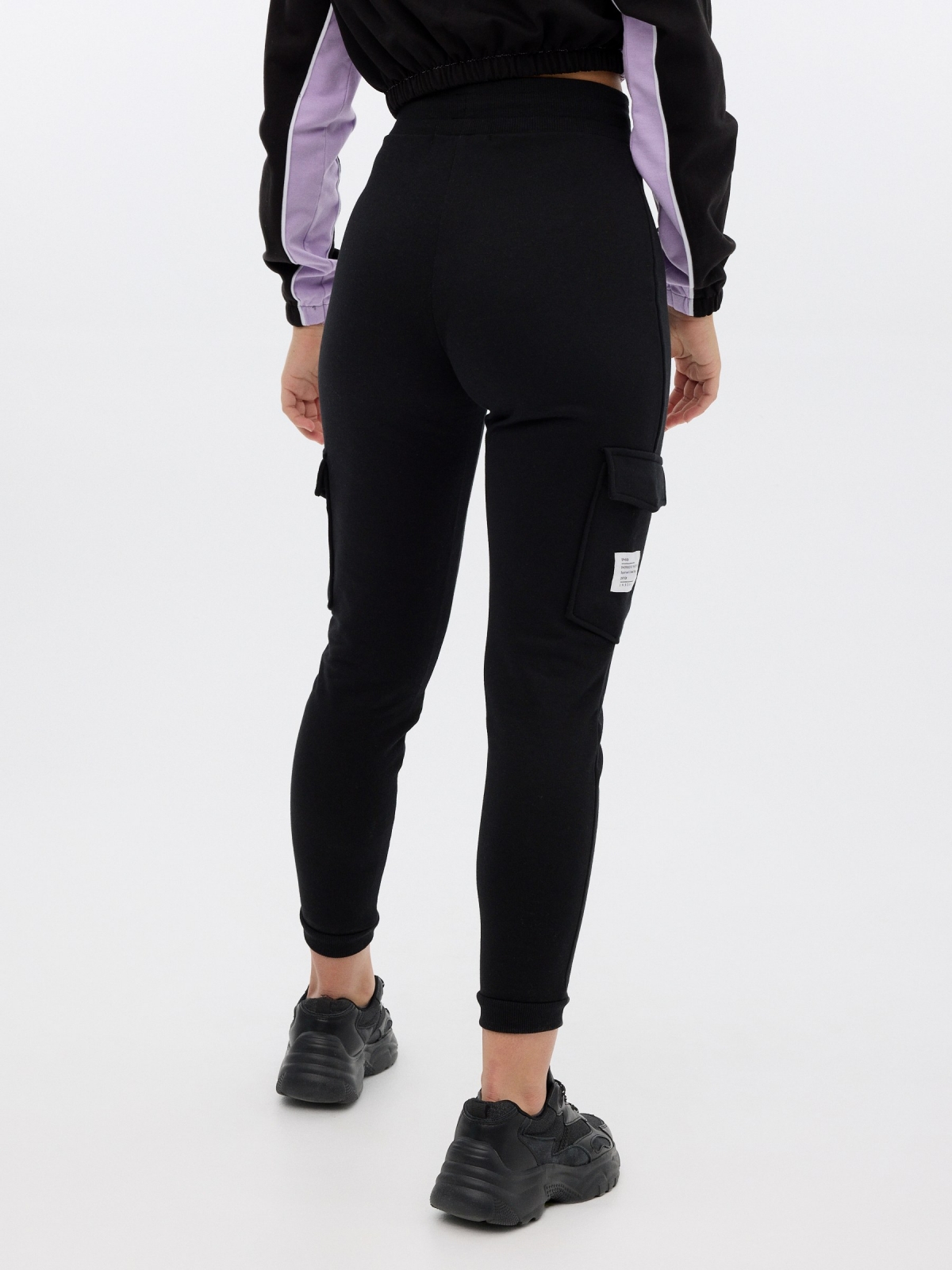 Black jogger pants with pockets black middle back view