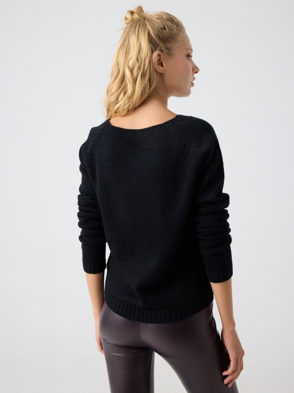 Basic crew neck sweater black middle back view