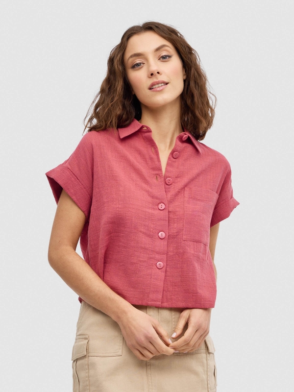 Drop shoulder shirt mineral red middle front view