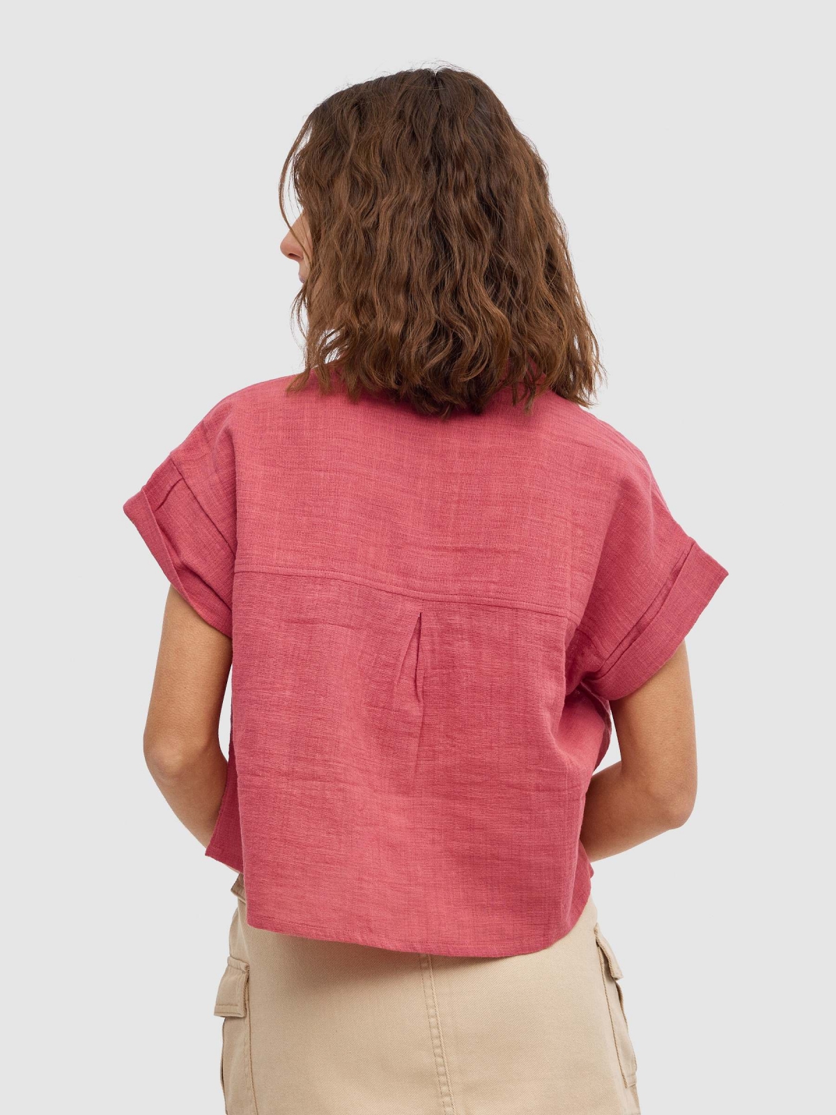 Drop shoulder shirt mineral red middle back view