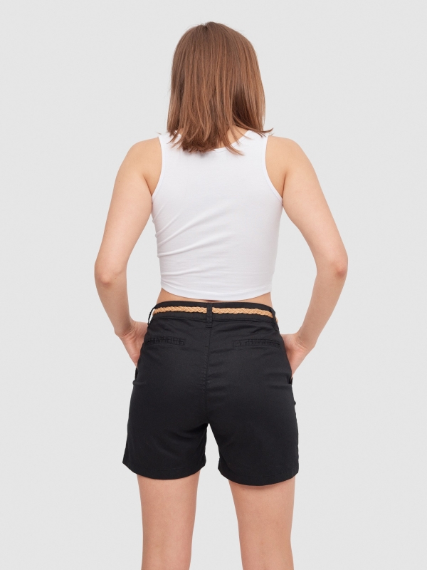 Shorts with belt black middle back view