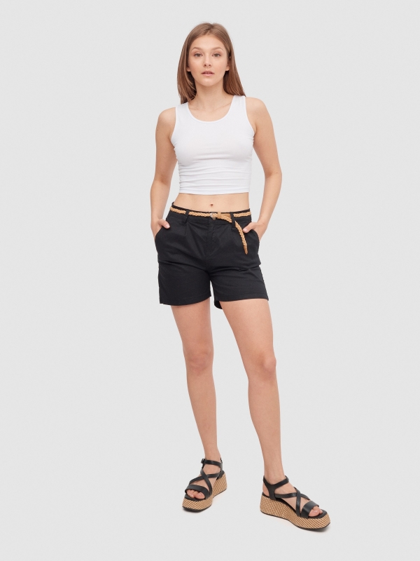 Shorts with belt black front view