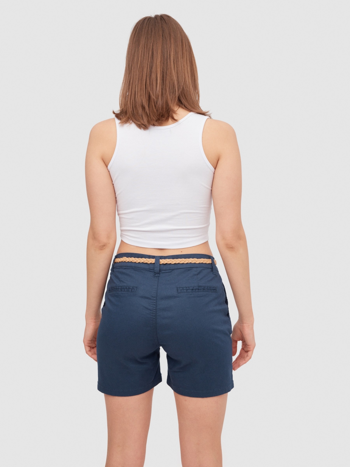 Shorts with belt blue middle back view