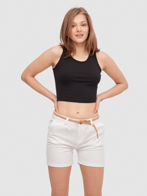Shorts with belt white middle front view