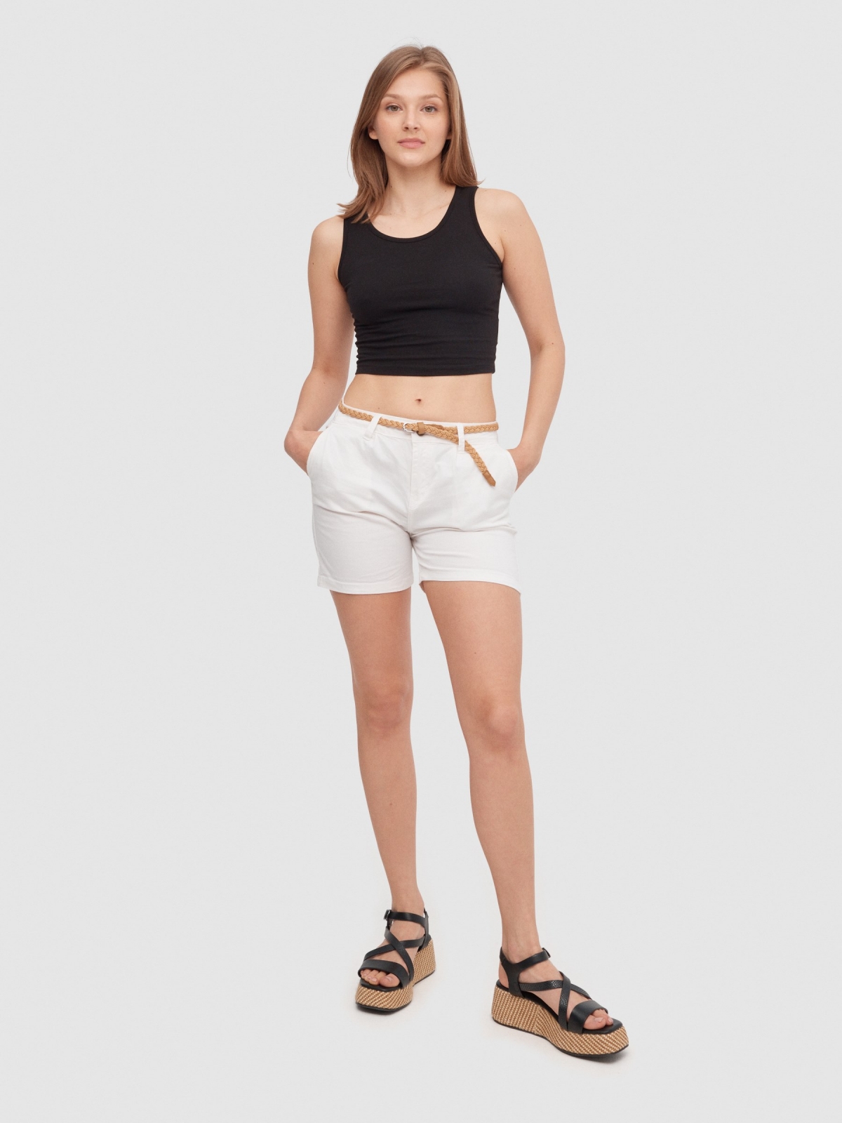 Shorts with belt white front view