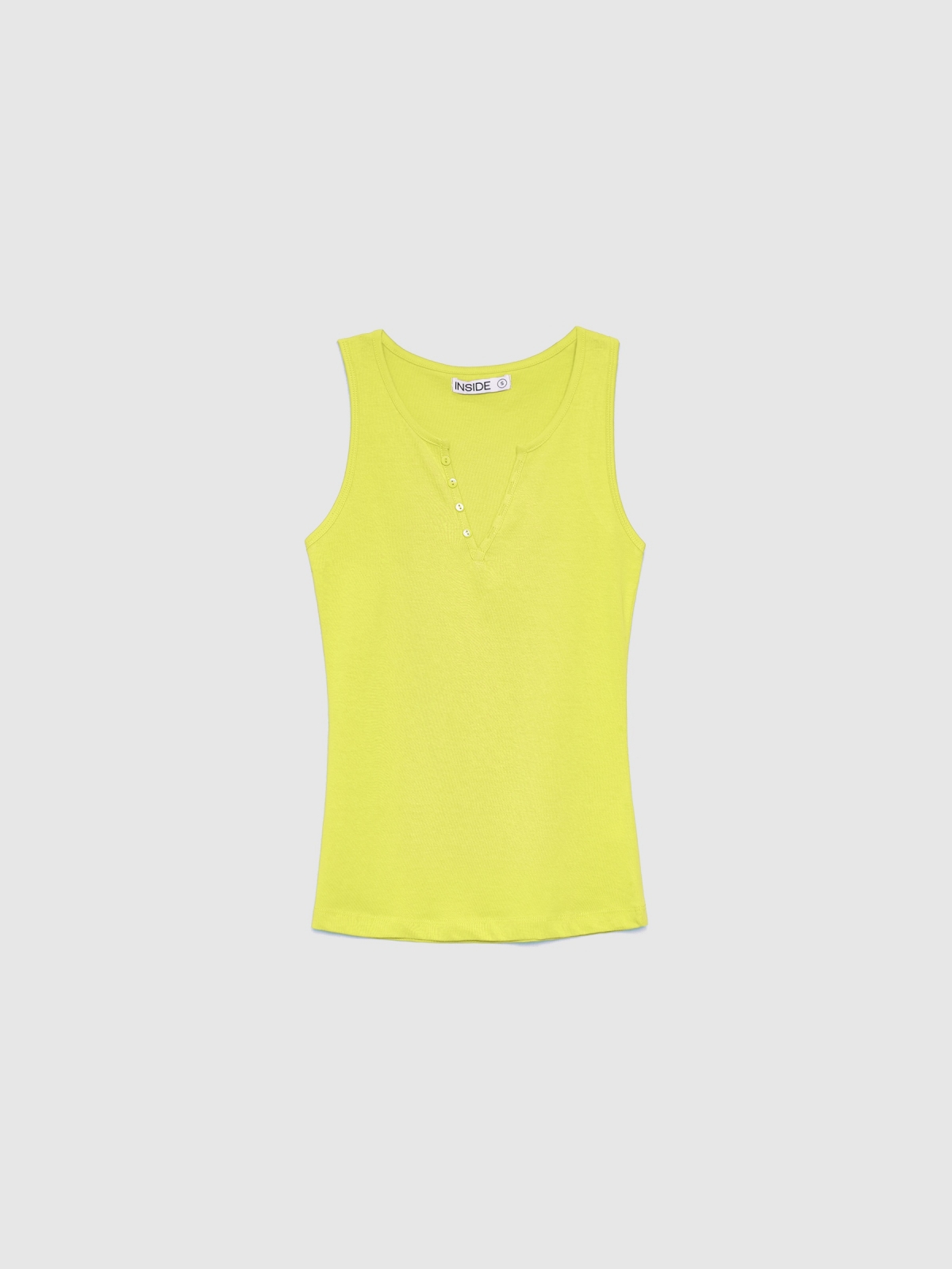  T-shirt decote em V com botões amarelo claro