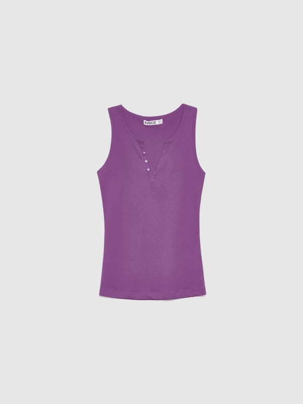  T-shirt decote em V com botões violeta