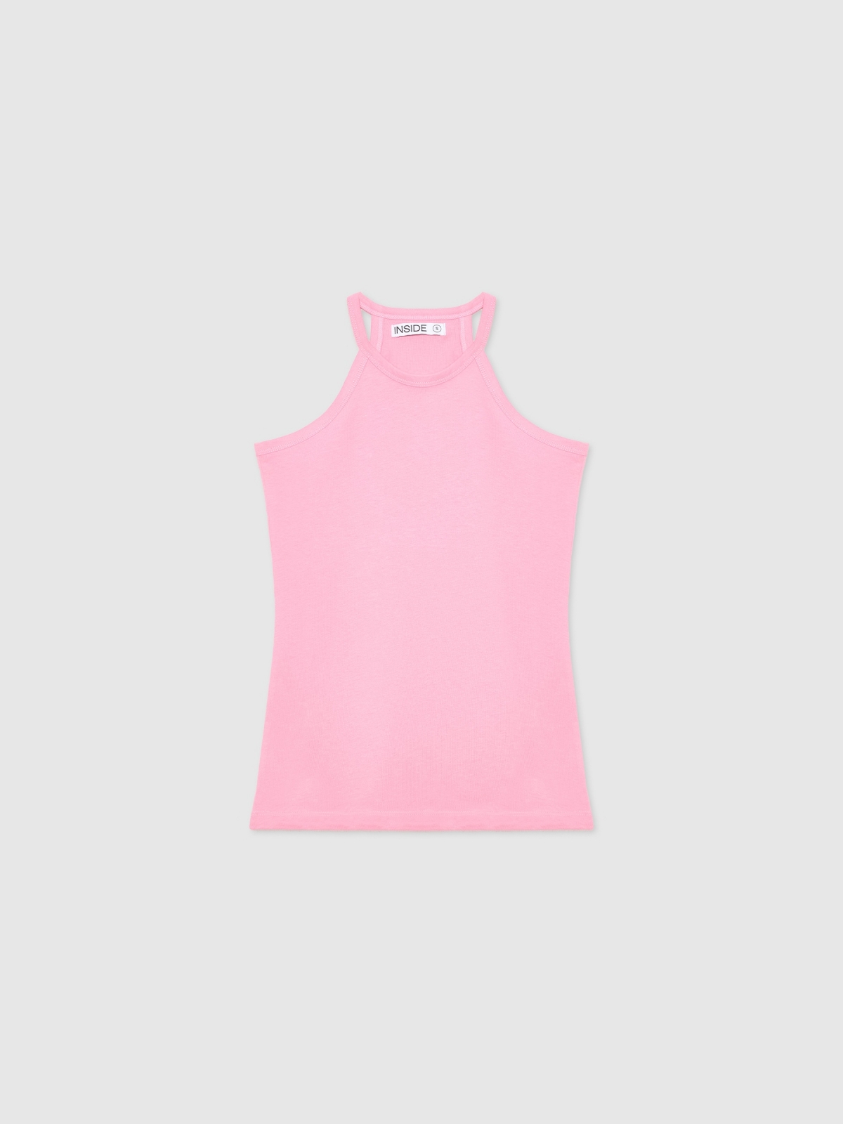  Camiseta básica cuello halter rosa claro