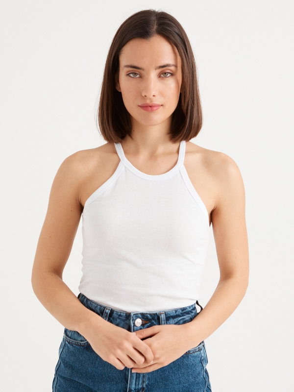 Basic halter neck t-shirt white middle front view