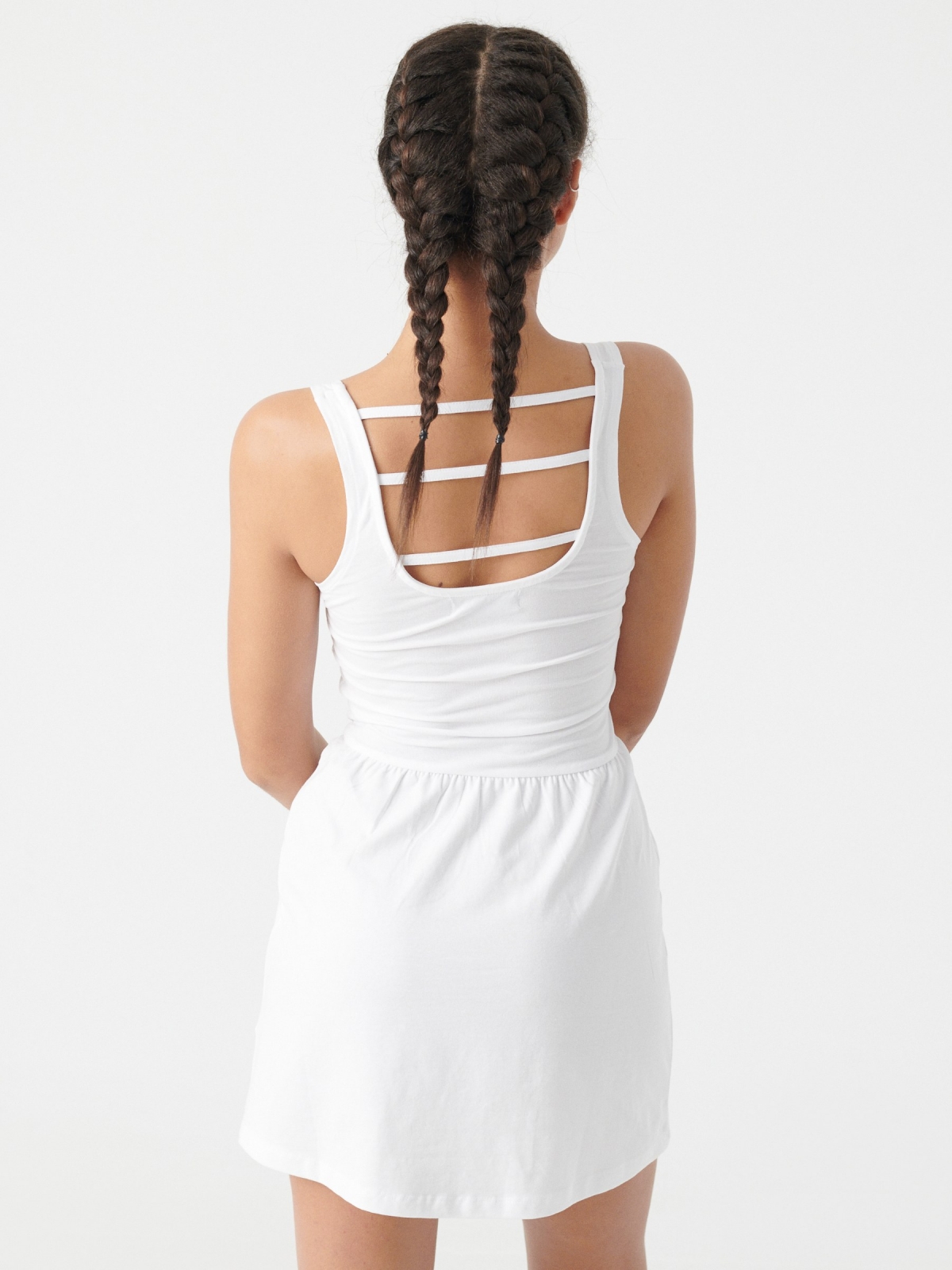 Strips back dress white middle back view